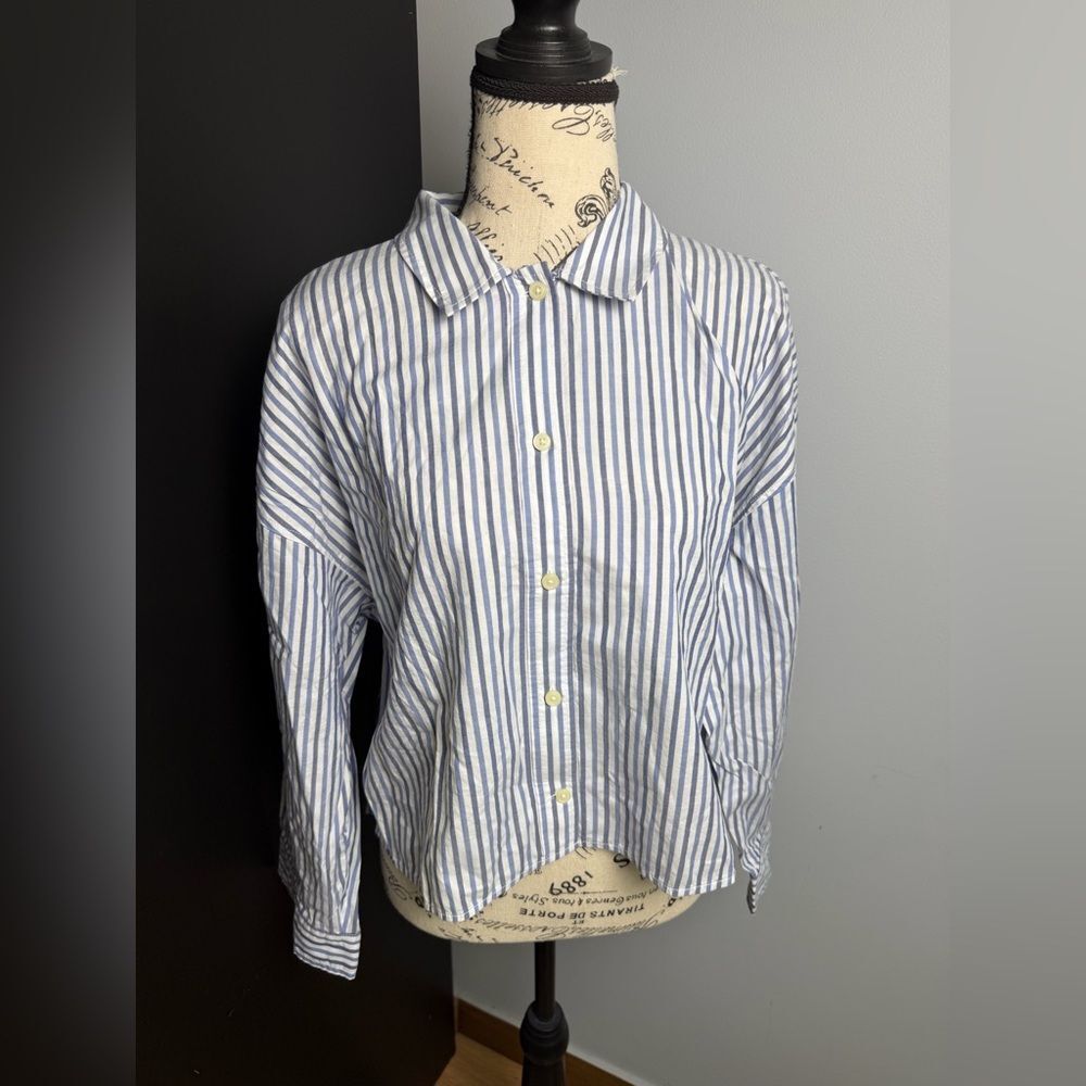 Everlane The Woven P.J. Top Blue Stripe NWT Size M - Picture 5 of 11
